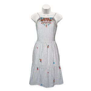 Primark Off White Cotton Embroidered Cottagecore Romantic Striped Sundress Sz 4